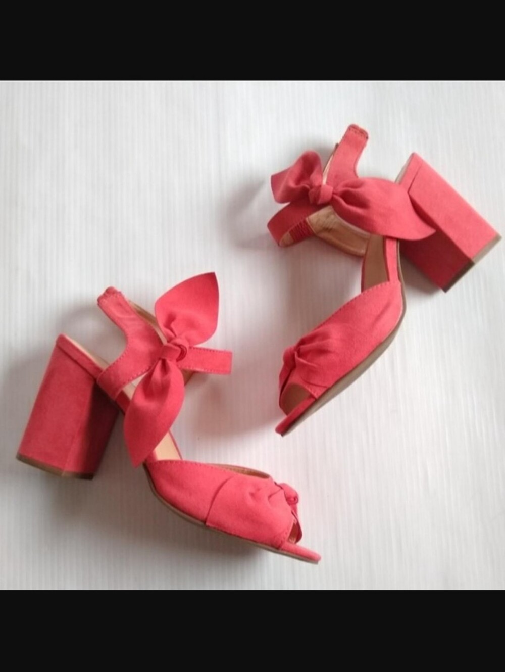 ** London Rag Soft Coral Loren Suede Platform Chunky Heels w Trendy Bow Accents